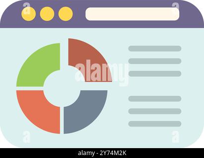 Website is displaying analytics, including a pie chart and a data table, providing insights into performance and trends Stock Vector