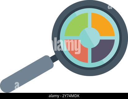 Magnifying glass is magnifying a pie chart representing the concept of market research Stock Vector