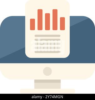 Statistical business report with charts and data showing on a desktop computer screen Stock Vector