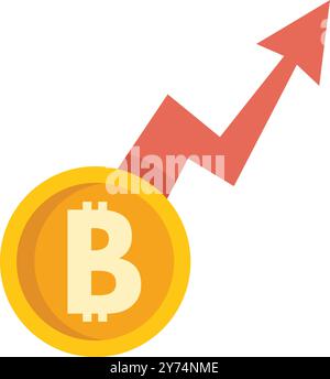 Golden bitcoin with a red arrow showing increasing value, illustrating the concept of investment and finance Stock Vector