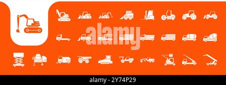 industrial vehicles flat modern icon set collection vector design Stock Vector