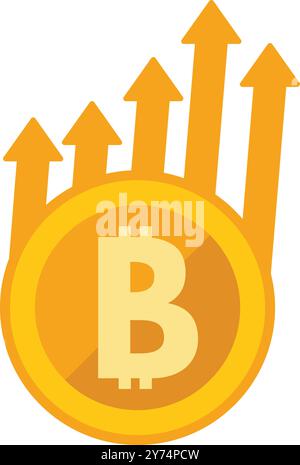 Bitcoin value increasing concept depicted by arrows going up and bitcoin sign Stock Vector