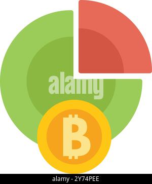 Pie chart showing a bitcoin taking over the market share Stock Vector