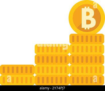 Concept of bitcoin or cryptocurrency increasing in value represented by stacks of gold coins Stock Vector