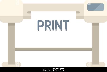 Large format printer is printing on white background, in flat design style Stock Vector