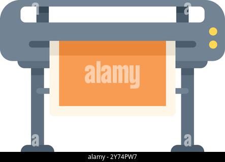 Icon of a large format printer printing an orange rectangle, in flat design style Stock Vector