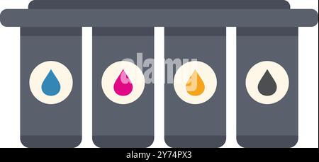 Continuous ink supply system showing remaining ink levels with colored drops for cyan, magenta, yellow and black Stock Vector
