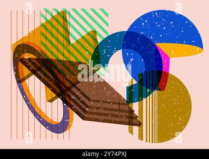 Colorful geometric shapes. Object in trendy riso graph design. Geometry elements abstract risograph print texture style. Stock Vector