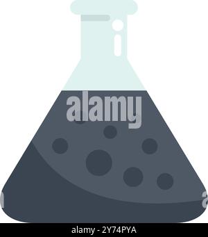 Minimalist icon of a conical flask containing a dark, bubbling liquid Stock Vector