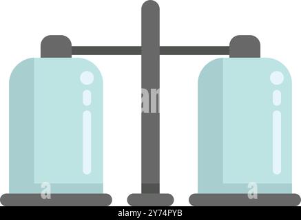 This vector illustration features a balance scale comparing two glass cylinders with liquid, commonly used in scientific laboratories for accurate measurements Stock Vector