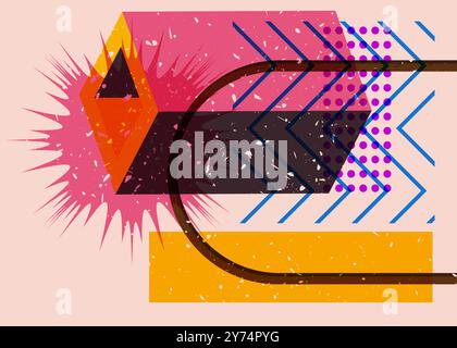 Colorful geometric shapes. Object in trendy riso graph design. Geometry elements abstract risograph print texture style. Stock Vector