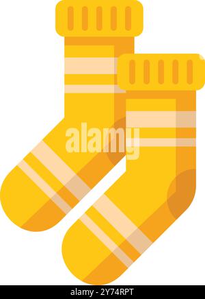 Pair of yellow knitted wool socks with white stripes, providing warmth and comfort Stock Vector