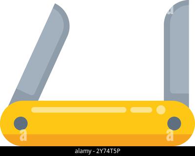 Yellow pocket knife with two blades out open showing its sharp blades Stock Vector