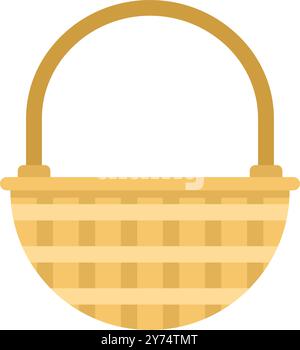 Empty wicker basket with handle standing upright on white background Stock Vector