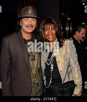 Carlos Santana and Mary Wilson pictured at a VIP listening party for the release of Carlos Santana's new album 'GUITAR HEAVENÖTHE GREATEST GUITAR CLASSICS OF ALL TIME' at Vanity Nightclub at The Hard Rock Hotel & Casino in Las Vegas, NV on August 25, 2010. Credit: Erik Kabik Photography / MediaPunch ***HOUSE COVERAGE*** Stock Photo