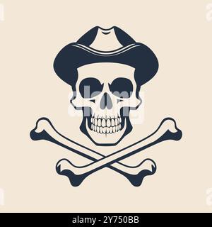 Hand drawn skull and crossbones silhouette illustration Stock Vector