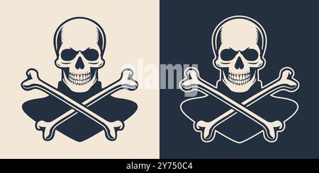 Skull and crossbones silhouette tattoo illustration Stock Vector