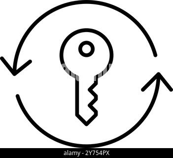 Key in refresh arrows. Reset or renew access permission, update password. Pixel perfect, editable stroke vector icon Stock Vector