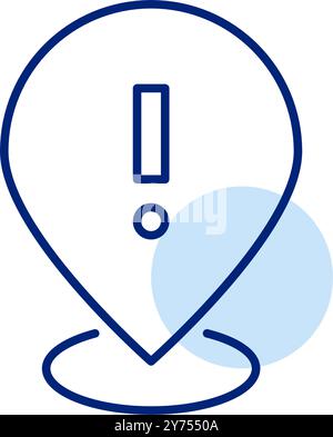 Map pointer with exclamation mark. Attention required. Urgent location alert. Pixel perfect, editable stroke vector icon Stock Vector