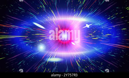 The eye of universe abstract background design. Starburst of Galaxy, Quantum physics, Time travel, Cosmic explosion Stock Vector