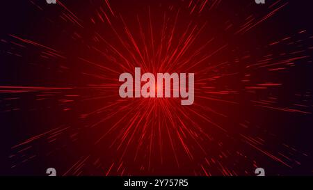 Red Abstract Light Explosion Background. Vivid red light beams radiating from a central point on a dark background, creating a dynamic explosion effec Stock Vector