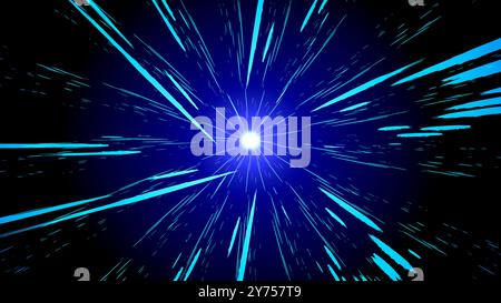 Blue lights speed tunnel abstract background. Speed of light in galaxy. Explosion in universe. Cosmic background for event, party, carnival Stock Vector