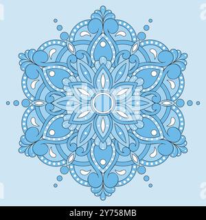 Decorative Blue and White Color Mandala Design. Ornament Vector Illustration with Background. Mandala Snowflake. Stock Vector