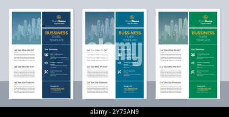 Set of 3 color variation flyers, brochure cover modern layout, annual report, poster, pamphlet template design, letter and a4 size. Stock Vector