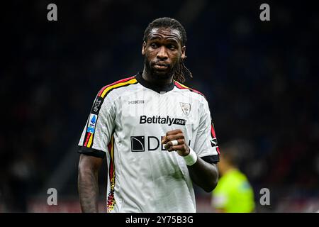 Lecce's Angolan defender Kialonda Gaspar during the Italian Serie A football match between AC Milan and Lecce at San Siro Stadium in Milan, Italy on September 27, 2024 Credit: Piero Cruciatti/Alamy Live News Stock Photo