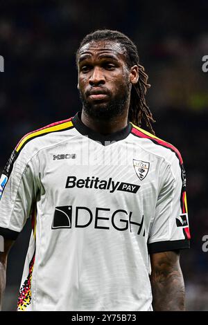 Lecce's Angolan defender Kialonda Gaspar during the Italian Serie A football match between AC Milan and Lecce at San Siro Stadium in Milan, Italy on September 27, 2024 Credit: Piero Cruciatti/Alamy Live News Stock Photo