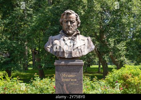 NOVOSPASSKOYE, RUSSIA - JULY 13, 2024: Monument to the great composer Glinka in close-up. Novospasskoye, Smolensk region Stock Photo