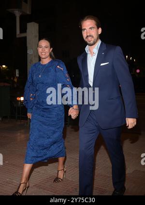 Athens, Greece. 27 September 2024. Prince Philippos Of Greece and Princess Nina of Greece (born Nina Flohr) attend the pre-wedding dinner party of Princess Theodora of Greece to Matthew Kumar at The Byzantine and Christian Museum. Credit: Dimitris Aspiotis/Alamy Live News Stock Photo