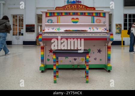 Piano in Brighton train station (Sept 24) Stock Photo