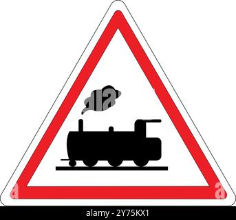 Triangular road sign with white background and red border: Level crossing without barrier Stock Vector