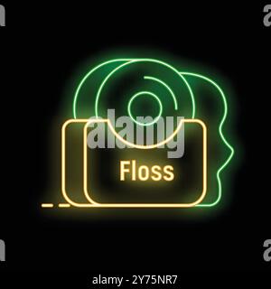 Glowing neon line dental floss icon isolated on a black background vector illustration Stock Vector