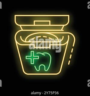 Glowing neon line dental floss icon isolated on black background. Vector illustration Stock Vector