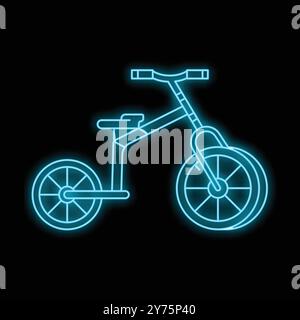 Neon sign glowing in the dark depicting a balance bike for toddlers Stock Vector