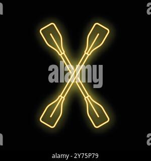 Glowing neon sign representing two crossed canoe paddles, creating a striking visual Stock Vector