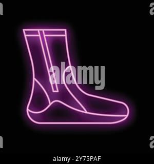 Neon icon of a diving fin sock is glowing in purple light Stock Vector