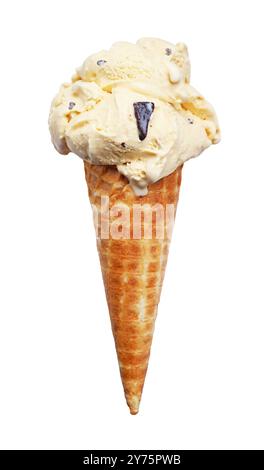 Vanilla Chocolate Chip Ice Cream in Cone Isolated on white background Stock Photo