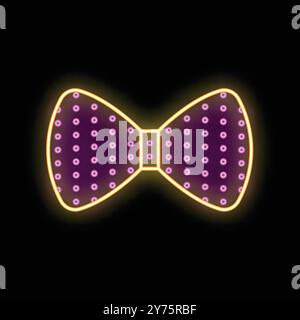 Neon sign depicting a bow tie with a pattern, glowing on a black background Stock Vector