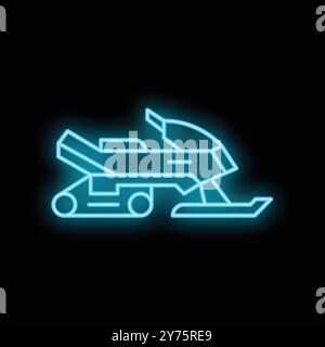 Blue neon sign depicting a snowmobile, perfect for representing winter sports and activities Stock Vector