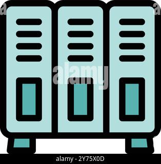 Row of three metal school lockers with ventilation slots and locks, often found in school hallways for student storage Stock Vector
