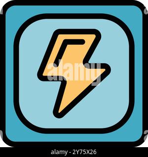 Colorful icon of a lightning bolt flashing inside a square button Stock Vector