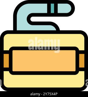 Yellow curling stone with a blue handle resting on top, ready for the next player's turn Stock Vector