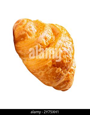 Top view of brown croissant is isolated on white background. Stock Photo