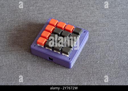 3D printed macro key pad gadget DIY technology self-made color 3d print macro shortcut keyboard, many keys, nobody, single object closeup. 3D printing Stock Photo