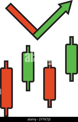 Rising arrow and candlestick icon. Vector. Stock Vector