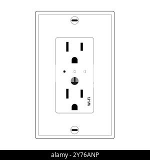 Double US smart plug with wifi vector concept icon in thin line style Stock Vector