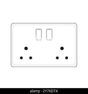 Power plug double Socket Outlet type K with switch, Outline style Vector illustration Stock Vector